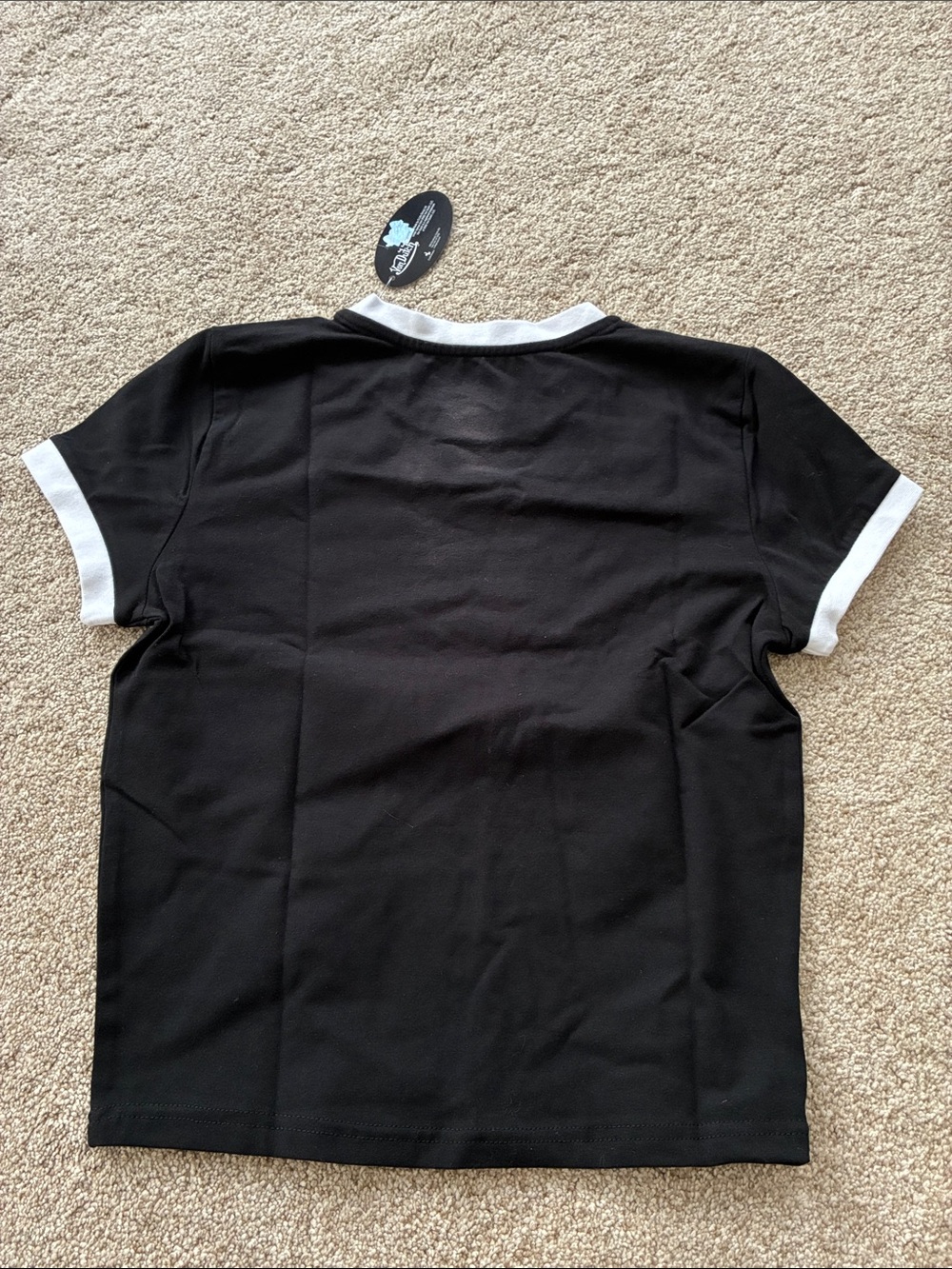 Von Dutch Black Tee with Pink Rhinestone Logo and White Trim - Picture 4 of 4